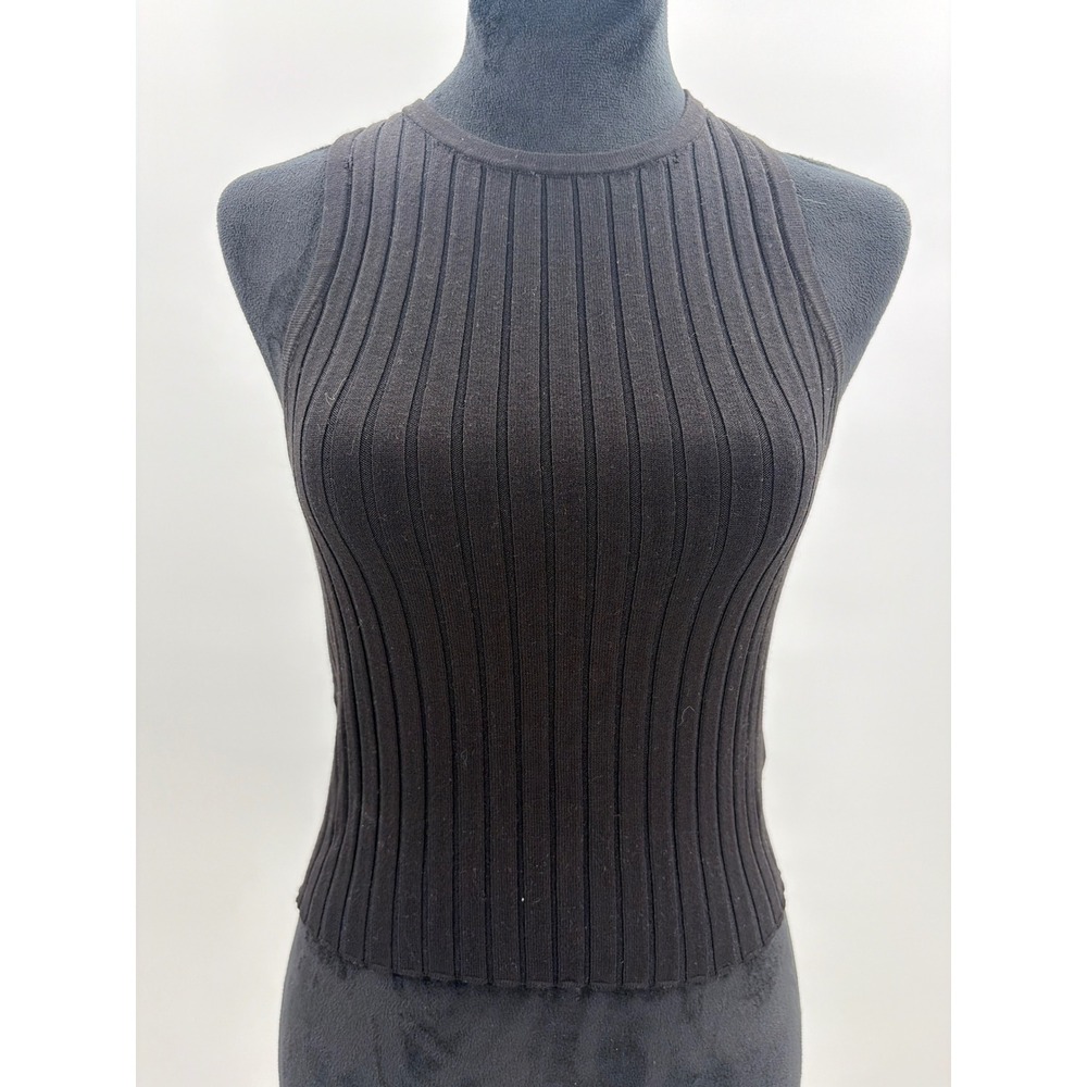 H&M Divided Womens Small Black Ribbed Knit Sleeveless Crew Neck Tank Top 0994509